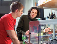 Sabatini and Wheeler in conversation in the lab