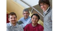 J. Christopher Love, Craig Story, Chih-Chi Andrew Hu and Eliseo Papa on Whitehead Institute stairs