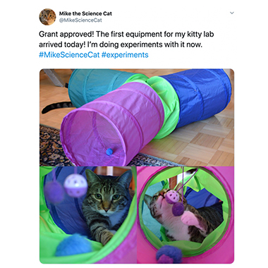 A Twitter post from Mike the Science Cat