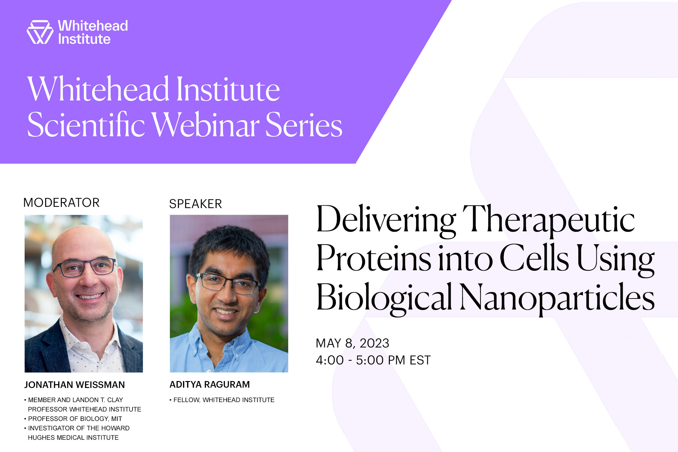 Slide advertising the webinar, Delivering Therapeutic Proteins into Cells Using Biological Nanoparticles