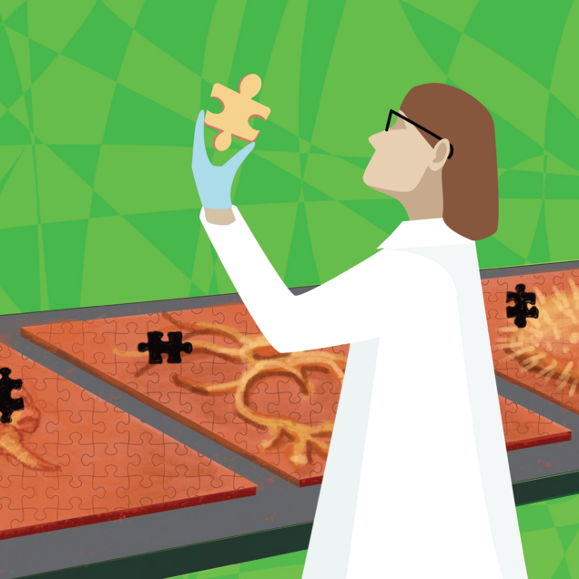 scientist holding up puzzle piece